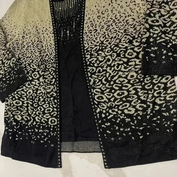 Alfred Dunner Cardigan Sweater Top Women’s 1X Sparkly Black Gold Leopard Print - Picture 2 of 7